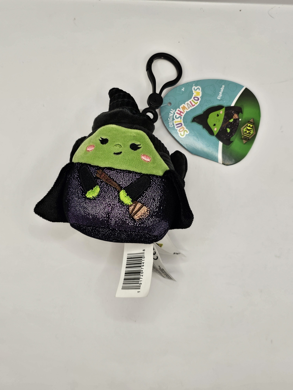 The Squishmallows Wicked Elphaba Witch Clip-On, bag charm, keychain.